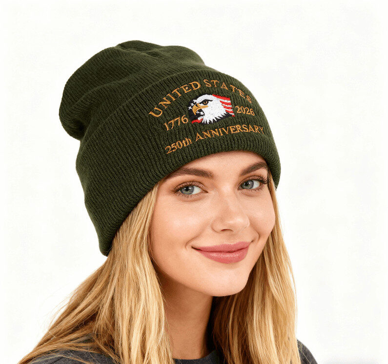 US 250th Anniversary Beanie Eagle Embroidered Knitted Hat