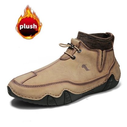 Men Ankle Boots Plush Leather Walking Orthopedic Shoes