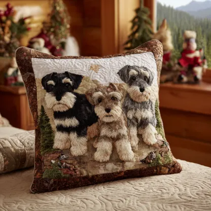 Schnauzer Trio Mountain Quilted Pillow