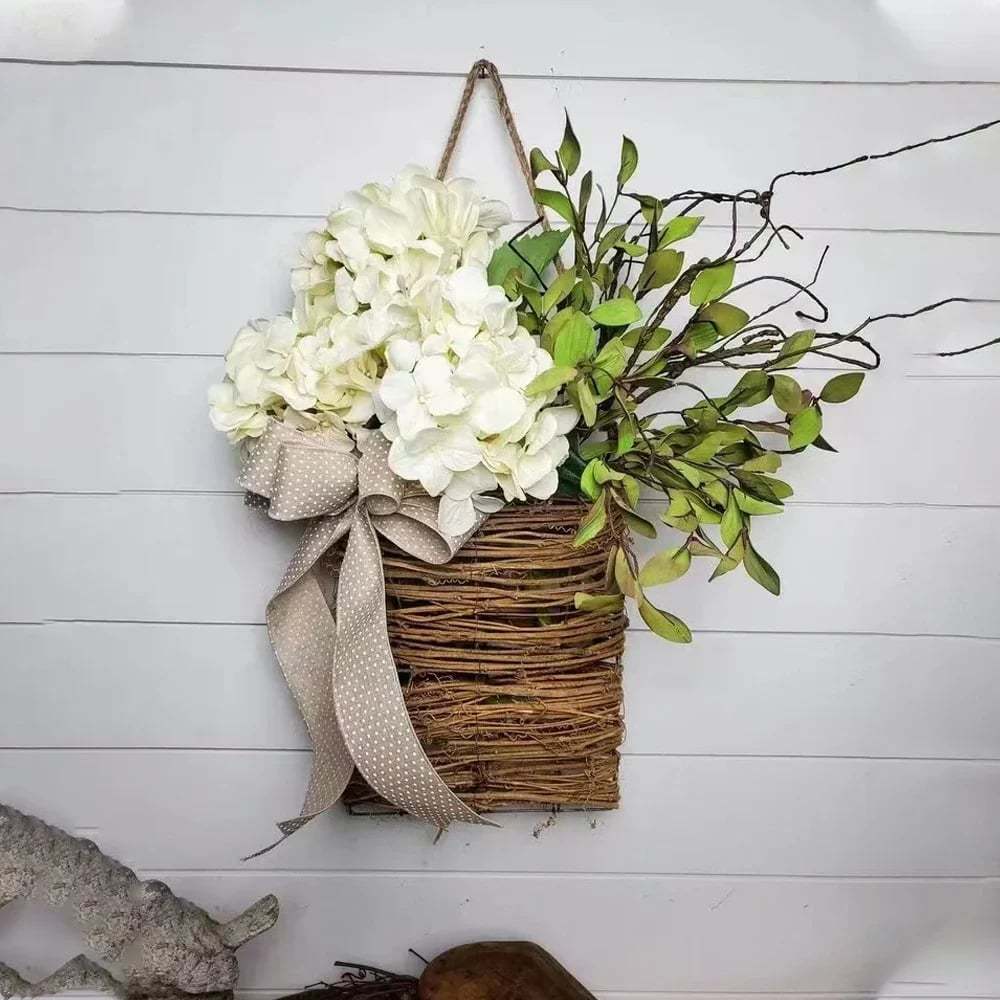 Cream Hydrangea Door Hanger Basket Wreath