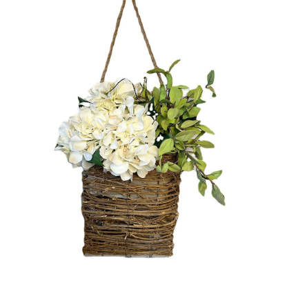 Cream Hydrangea Door Hanger Basket Wreath