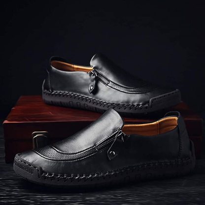🔥LAST DAY 70% OFF🔥Mens Side Zipper Casual Comfy Leather Slip On Loafers, Comfy Orthopedic Walking Shoes