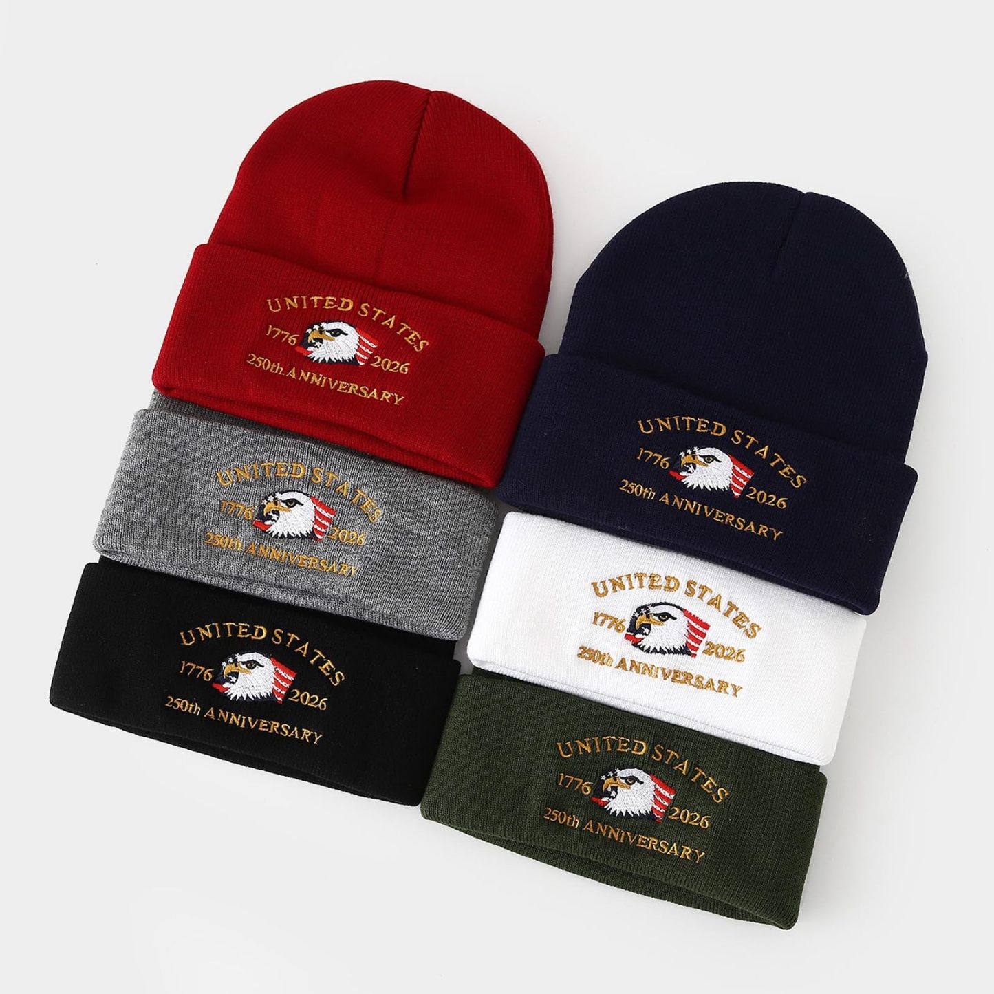 US 250th Anniversary Beanie Eagle Embroidered Knitted Hat