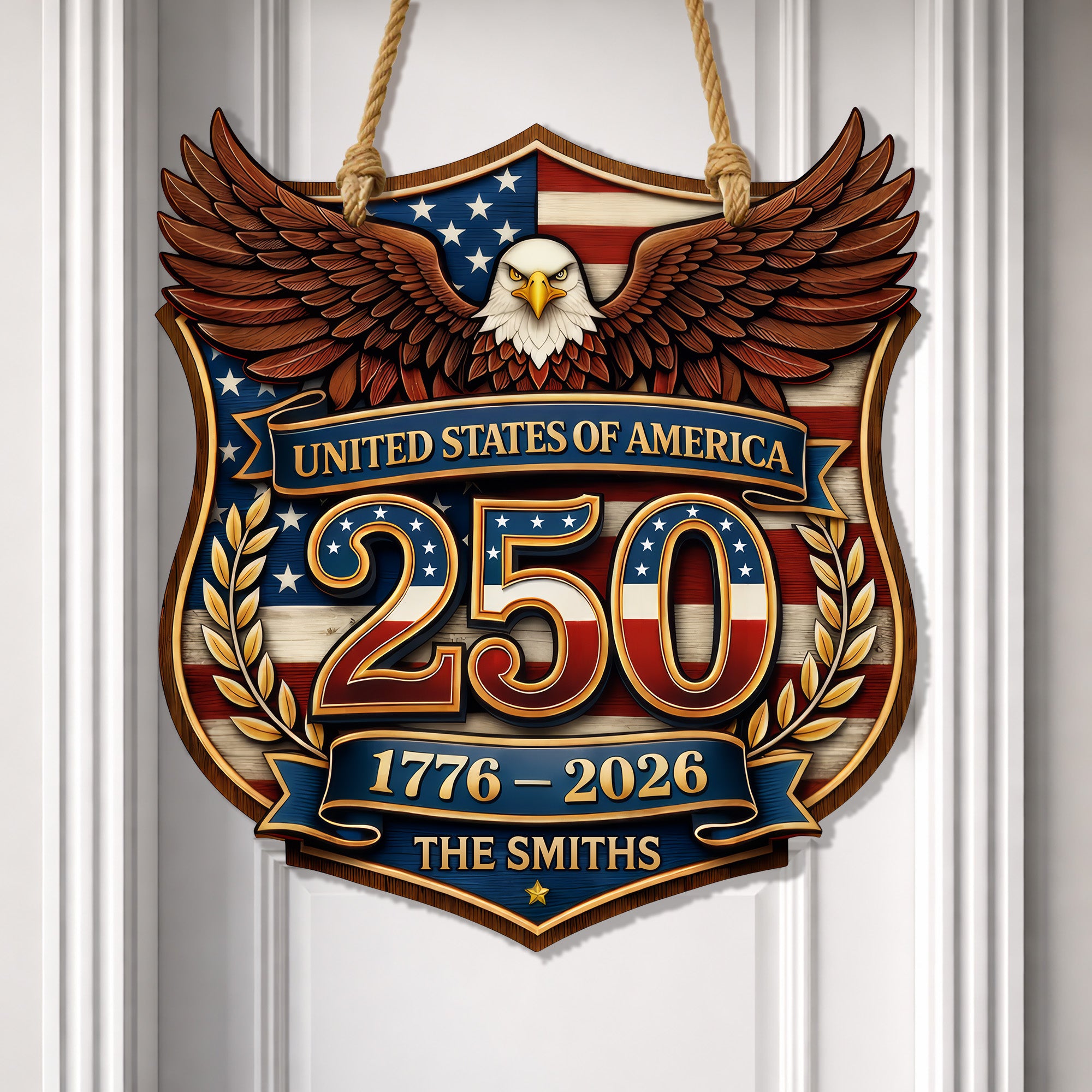 Custom Wood Sign - Personalized America 250th Anniversary Gifts For Mom, Dad, Brother, Sister, Kids