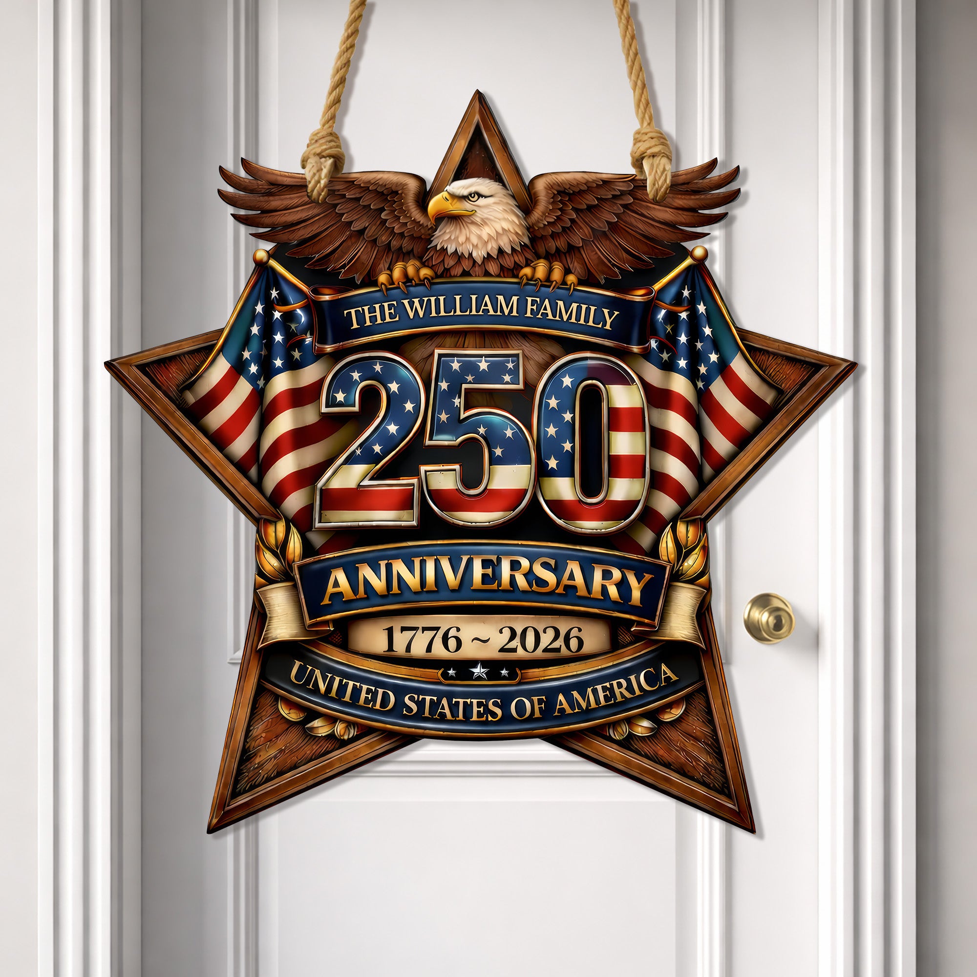 Custom Wood Sign - Personalized America 250th Anniversary Gifts For Mom, Dad, Brother, Sister, Kids - Built On Hope And Courage