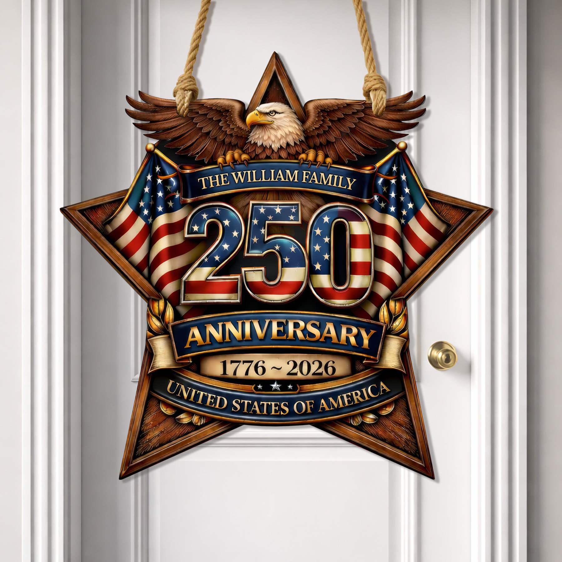 Custom Wood Sign - Personalized America 250th Anniversary Gifts For Mom, Dad, Brother, Sister, Kids - Built On Hope And Courage