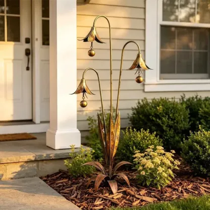 🏡Flamed Copper Three Calla Lilies Garden Stake with Bells