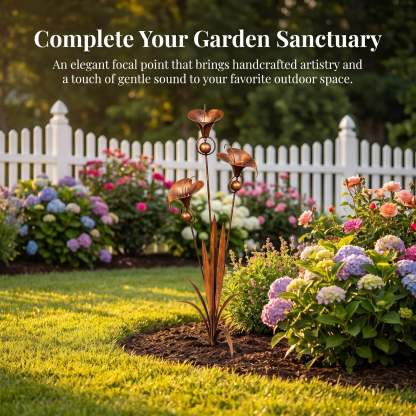 🏡Flamed Copper Three Calla Lilies Garden Stake with Bells