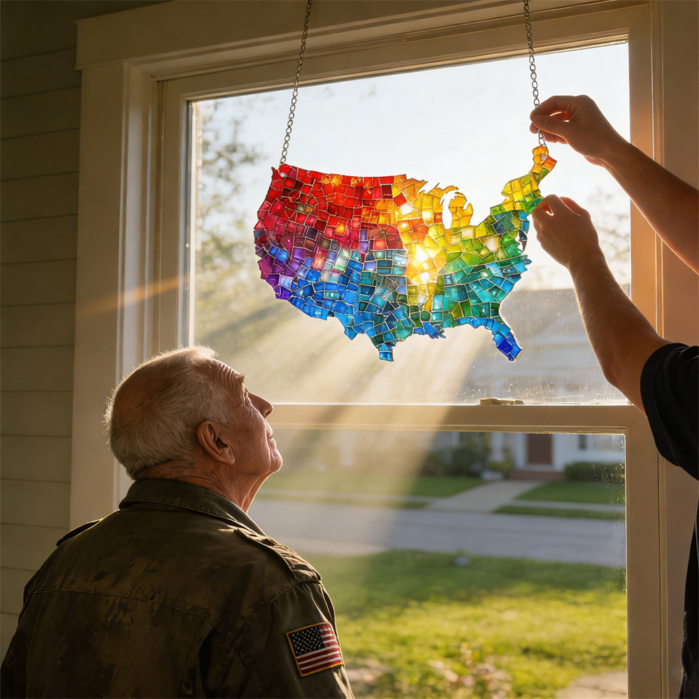 Mosaic-Style USA Map Suncatcher - Hang the Rainbow of America in Your Window
