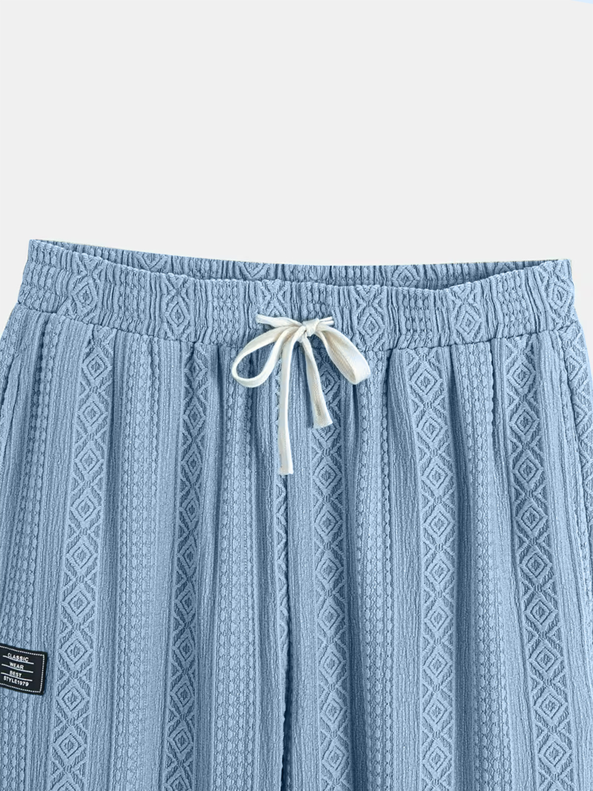 Men's Casual Jacquard Elastic Waist Loose-fitting Trousers With Embroidered Logo