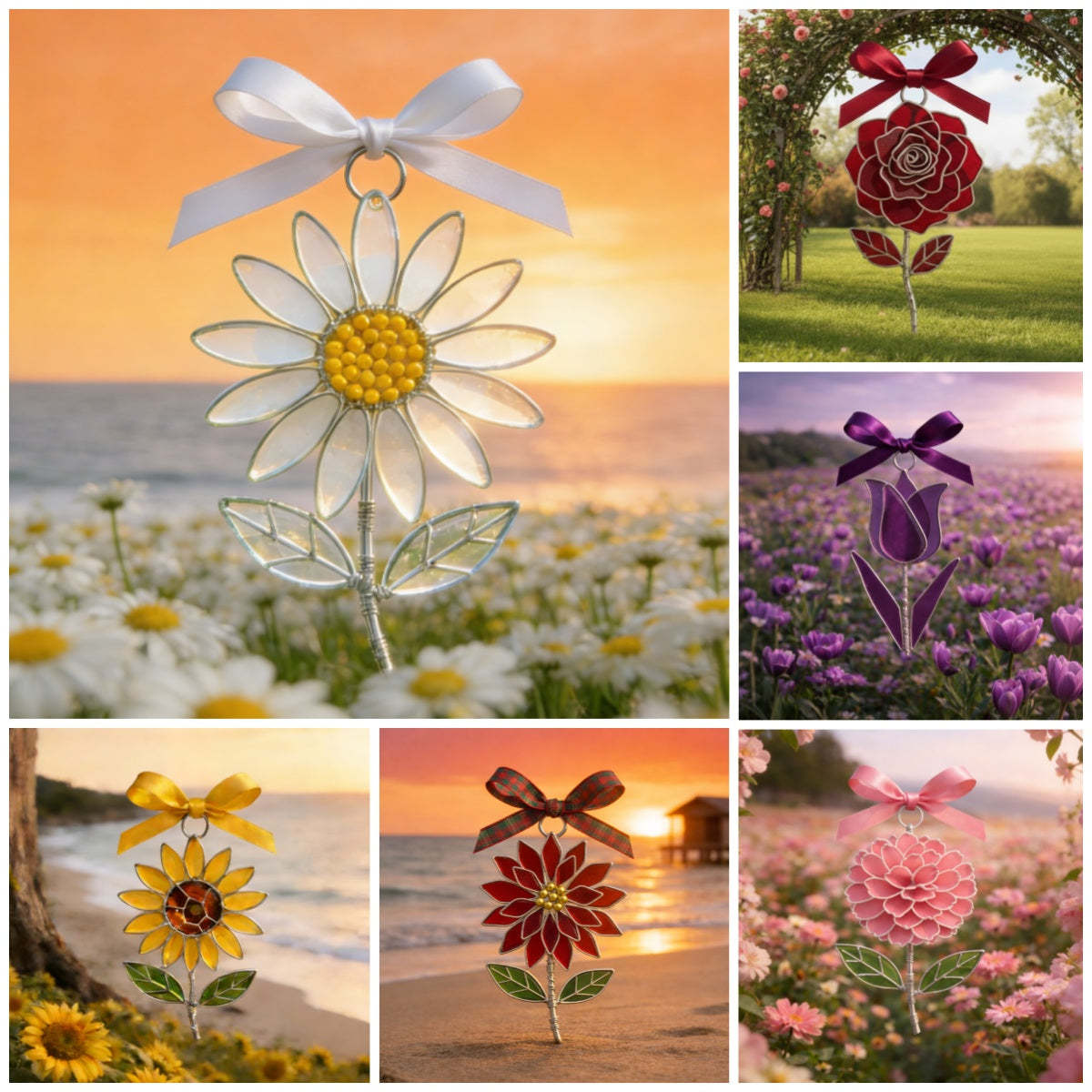 💐Handcrafted Sea Glass Flower Sun Catchers