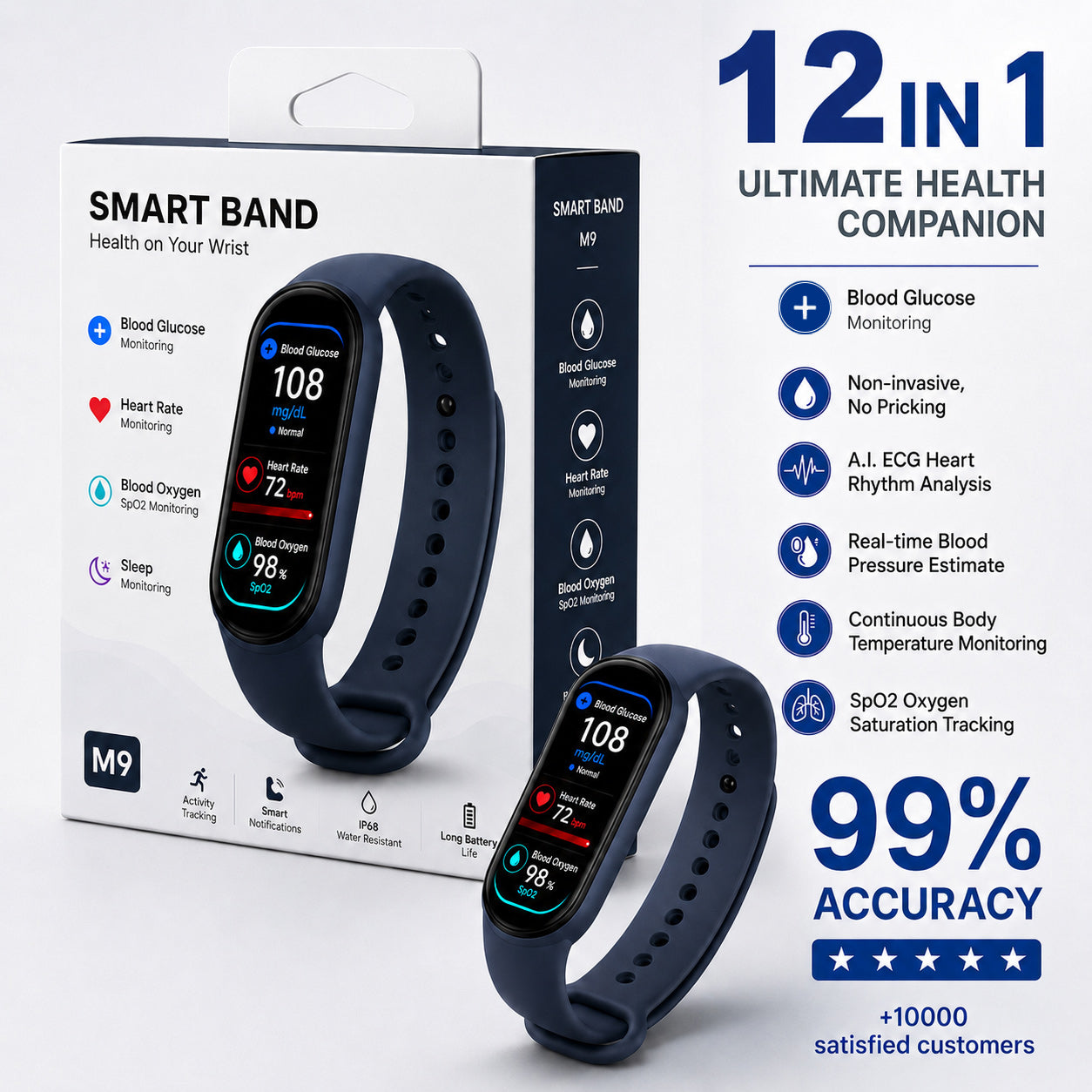 🏆 2026 Pryxo™ M9 Non-Invasive Smart Band 📈12 health reports - No-Prick   