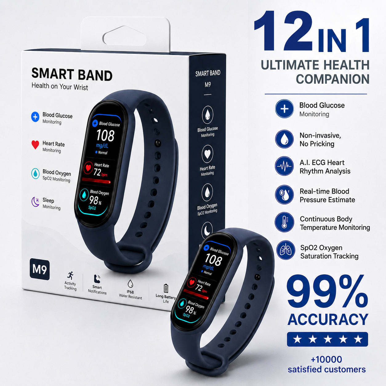 🏆 2026 Pryxo™ M9 Non-Invasive Smart Band 📈12 health reports - No-Prick   
