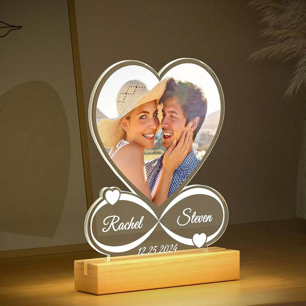Custom Acrylic Plaque – Personalized Heart Design with Photo, Names, and Date
