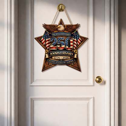 Custom Wood Sign - Personalized America 250th Anniversary Gifts For Mom, Dad, Brother, Sister, Kids - Built On Hope And Courage