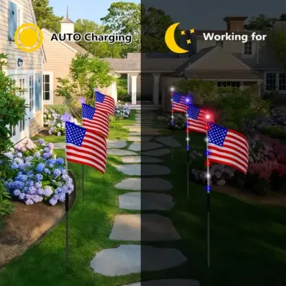8-Piece Flag Light Set – 4th of July Decorations with 8 Lighting Modes – Perfect for Pathways, Gardens, and Yard Deco