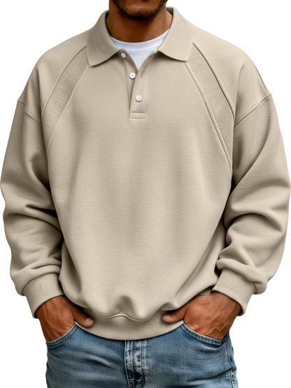 ✨Winter Bestseller! ❄️Men's Simple Patchwork Lapel Button Long Sleeve Sweatshirt