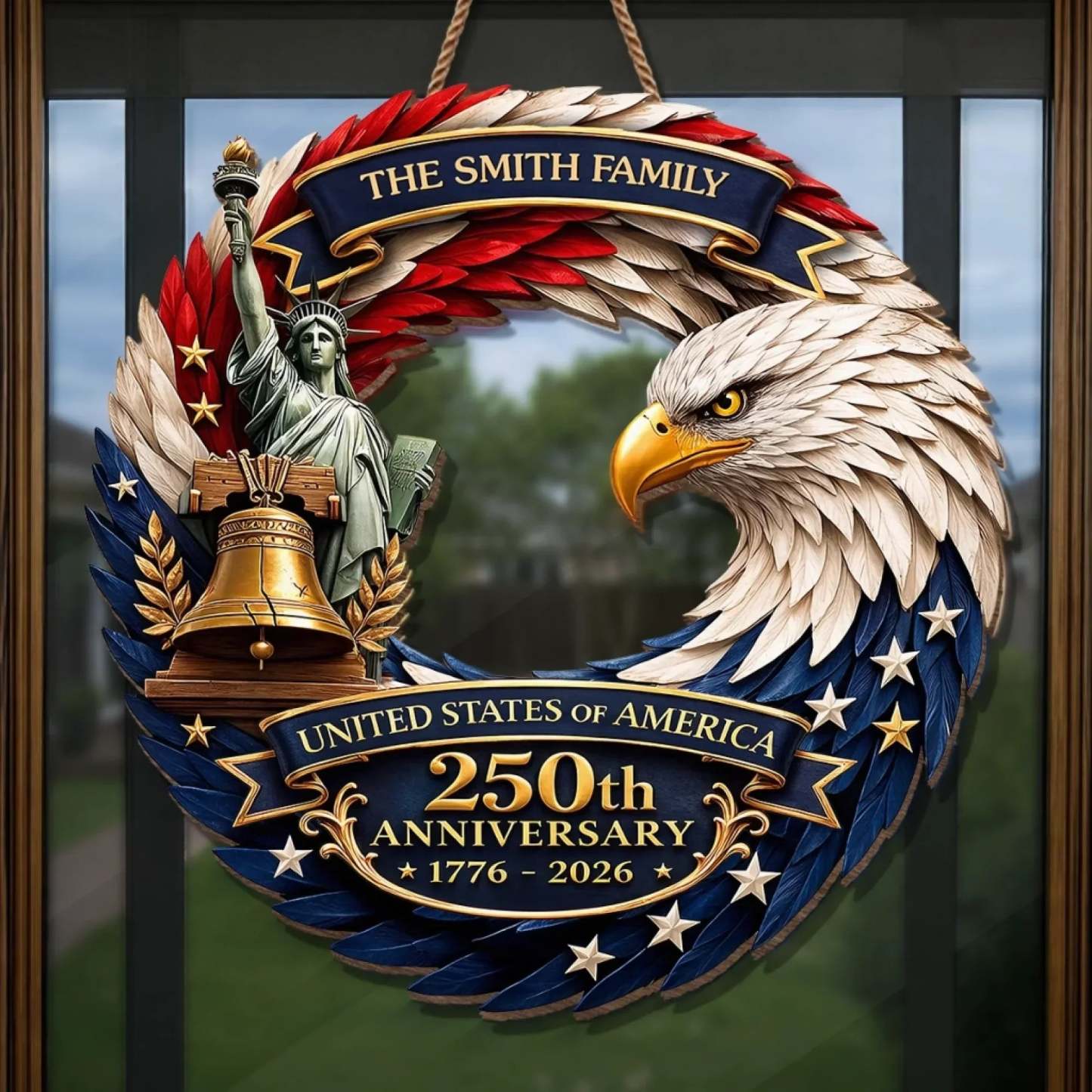 Custom Wood Sign - Personalized America 250th Anniversary - Bald Eagle Patriotic