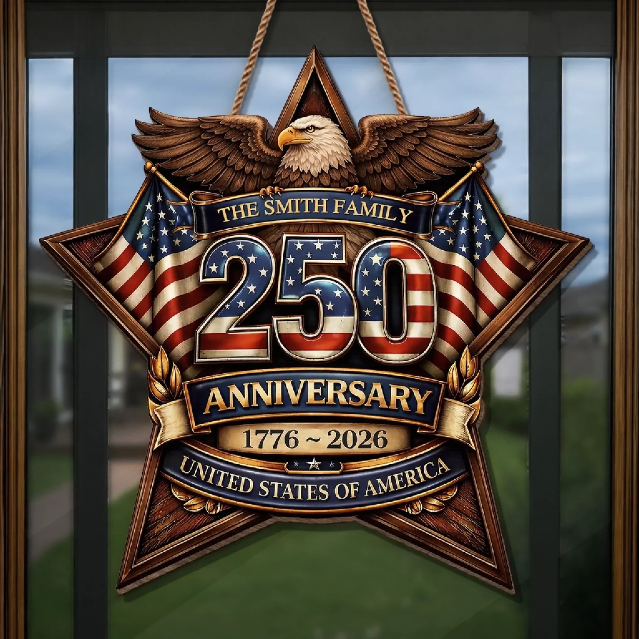 Custom Wood Sign - Personalized America 250th Anniversary Gifts For Mom, Dad, Brother, Sister, Kids - Built On Hope And Courage