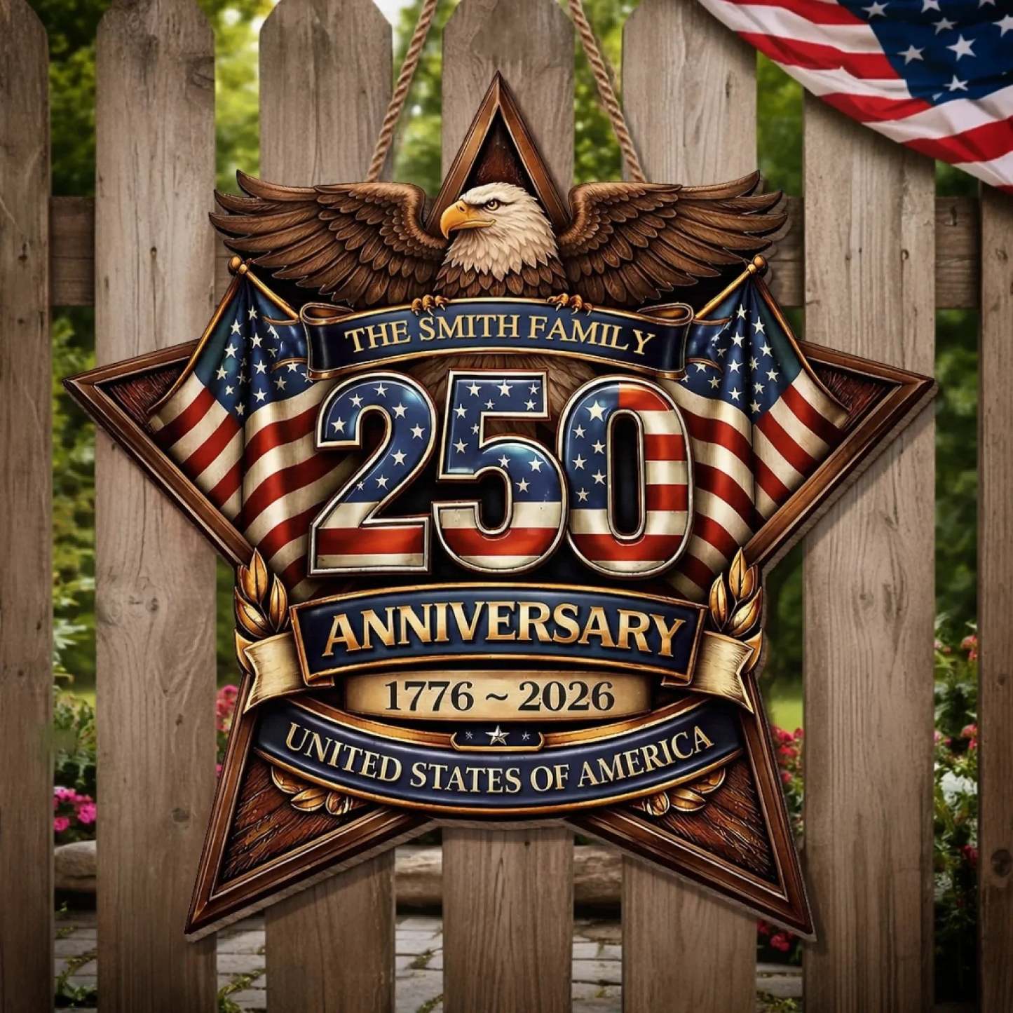 Custom Wood Sign - Personalized America 250th Anniversary Gifts For Mom, Dad, Brother, Sister, Kids - Built On Hope And Courage
