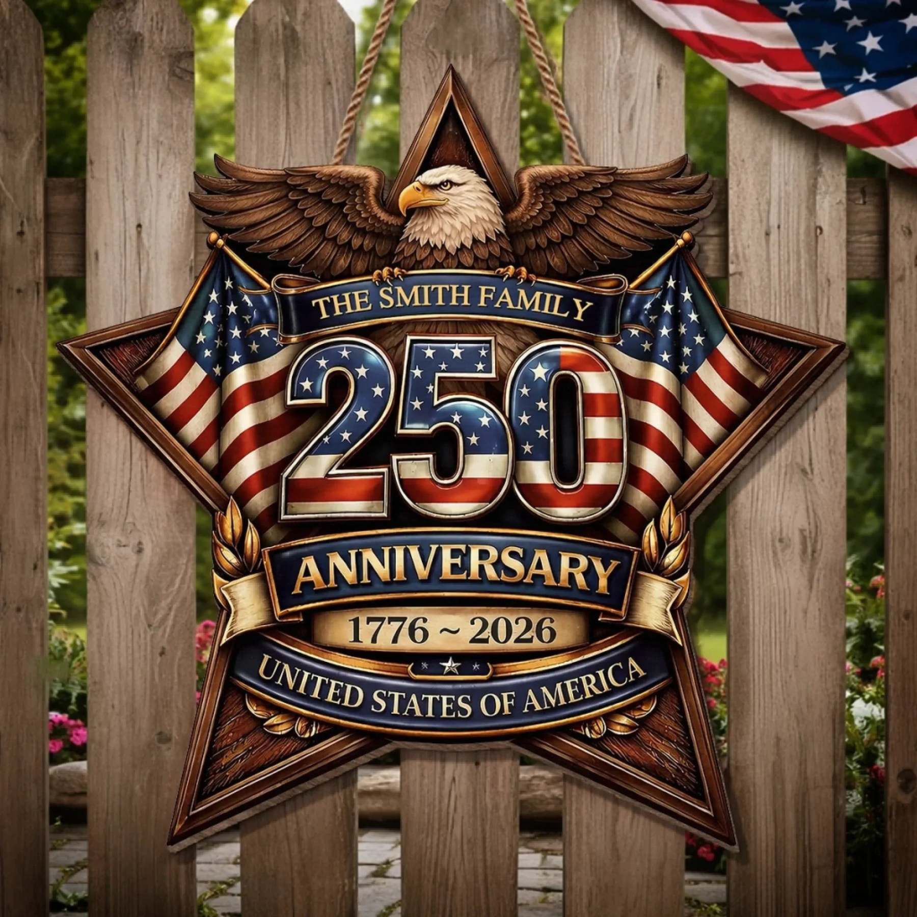 Custom Wood Sign - Personalized America 250th Anniversary Gifts For Mom, Dad, Brother, Sister, Kids - Built On Hope And Courage