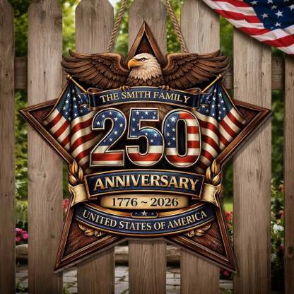 Custom Wood Sign - Personalized America 250th Anniversary Gifts For Mom, Dad, Brother, Sister, Kids - Built On Hope And Courage