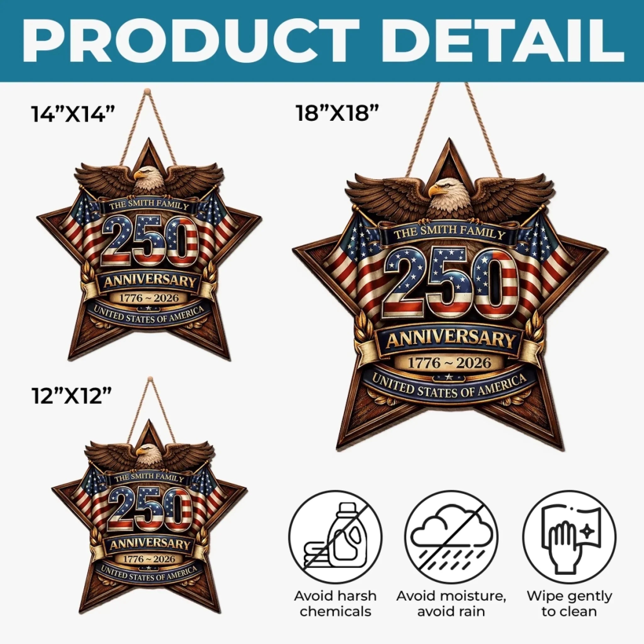 Custom Wood Sign - Personalized America 250th Anniversary Gifts For Mom, Dad, Brother, Sister, Kids - Built On Hope And Courage