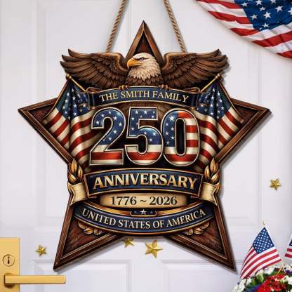 Custom Wood Sign - Personalized America 250th Anniversary Gifts For Mom, Dad, Brother, Sister, Kids - Built On Hope And Courage