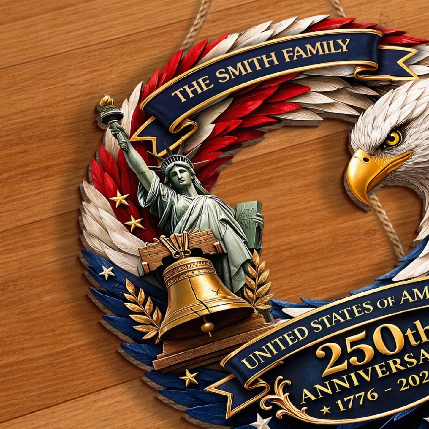 Custom Wood Sign - Personalized America 250th Anniversary - Bald Eagle Patriotic