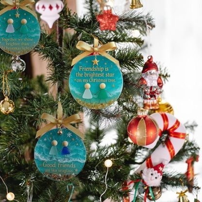 Friendship Sea Glass Christmas Ornament, Ocean Style Timeless Friendship Christmas Bells Flake Keepsake, Shaped by Nature & Crafted by Hand Acrylic Sea Glass Art for Friends (Set of 6)