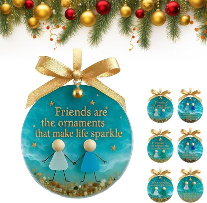 Friendship Sea Glass Christmas Ornament, Ocean Style Timeless Friendship Christmas Bells Flake Keepsake, Shaped by Nature & Crafted by Hand Acrylic Sea Glass Art for Friends (Set of 6)
