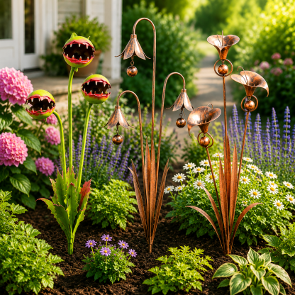 🏡Flamed Copper Three Calla Lilies Garden Stake with Bells