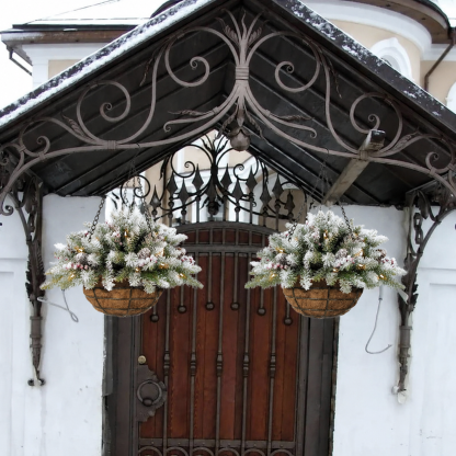 🎅⛄🎄Pre-Lit Artificial Christmas Hanging Basket