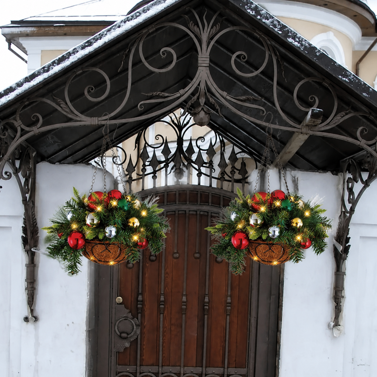 🎅⛄🎄Pre-Lit Artificial Christmas Hanging Basket