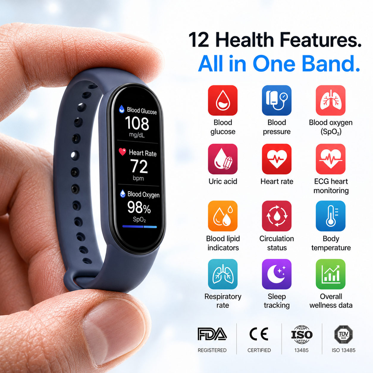 🏆 2026 Pryxo™ M9 Non-Invasive Smart Band 📈12 health reports - No-Prick   
