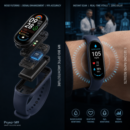 🏆 2026 Pryxo™ M9 Non-Invasive Smart Band 📈12 health reports - No-Prick   