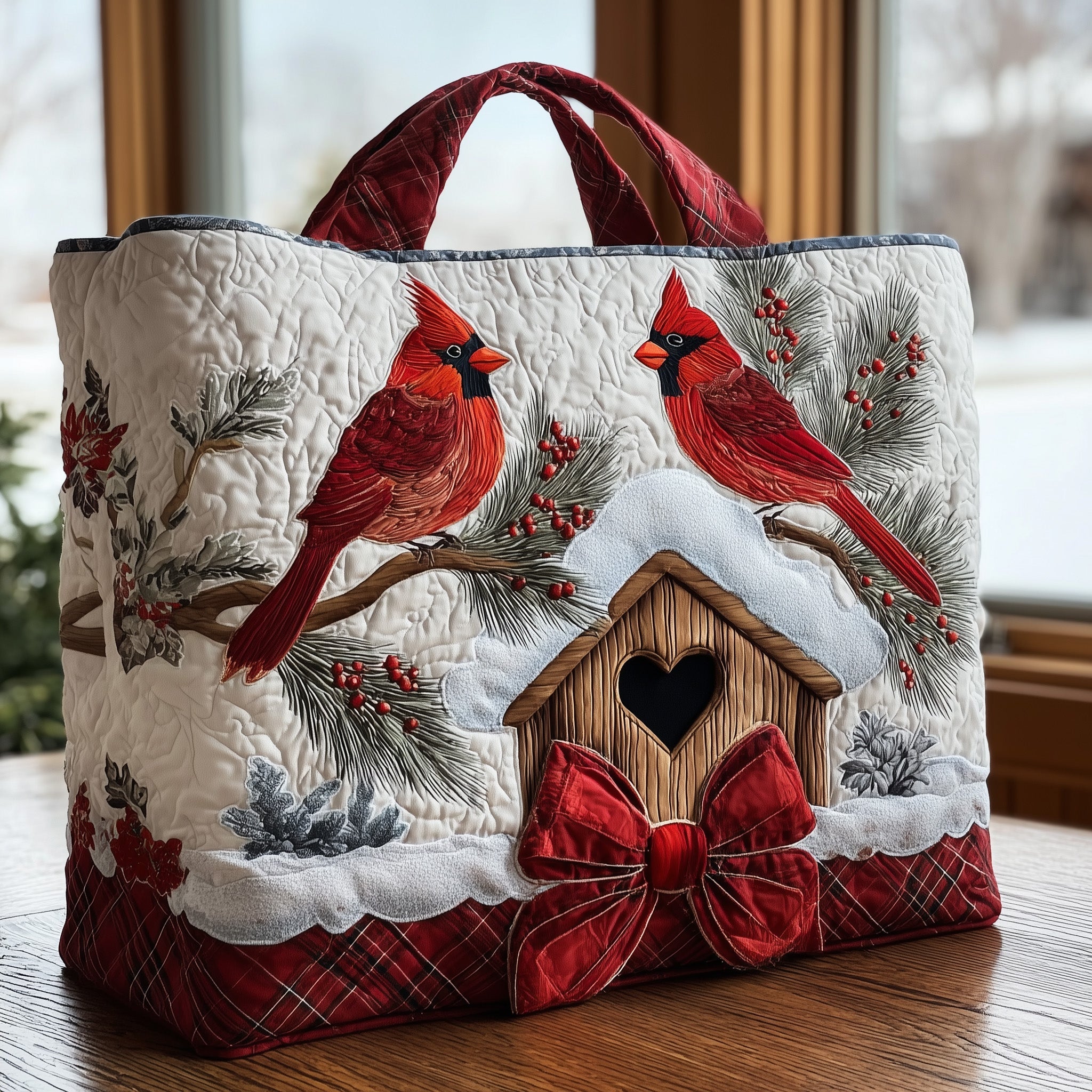 Cardinal Winter Couple Quilted Tote Bag GFTOHD8494