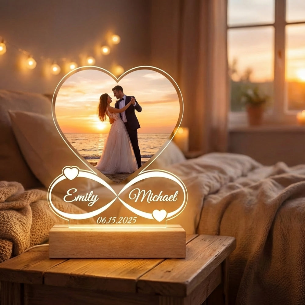 Custom Acrylic Plaque – Personalized Heart Design with Photo, Names, and Date