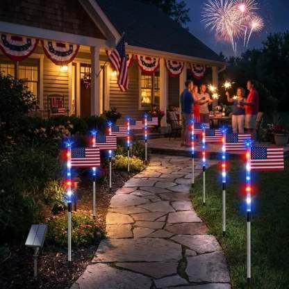 8-Piece Flag Light Set – 4th of July Decorations with 8 Lighting Modes – Ideal for Independence Day Pathways, Gardens, and Yard Decor