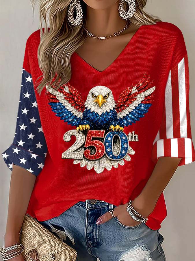 Women's American 250th Anniversary Three-Quarter Sleeve V-Neck Top
