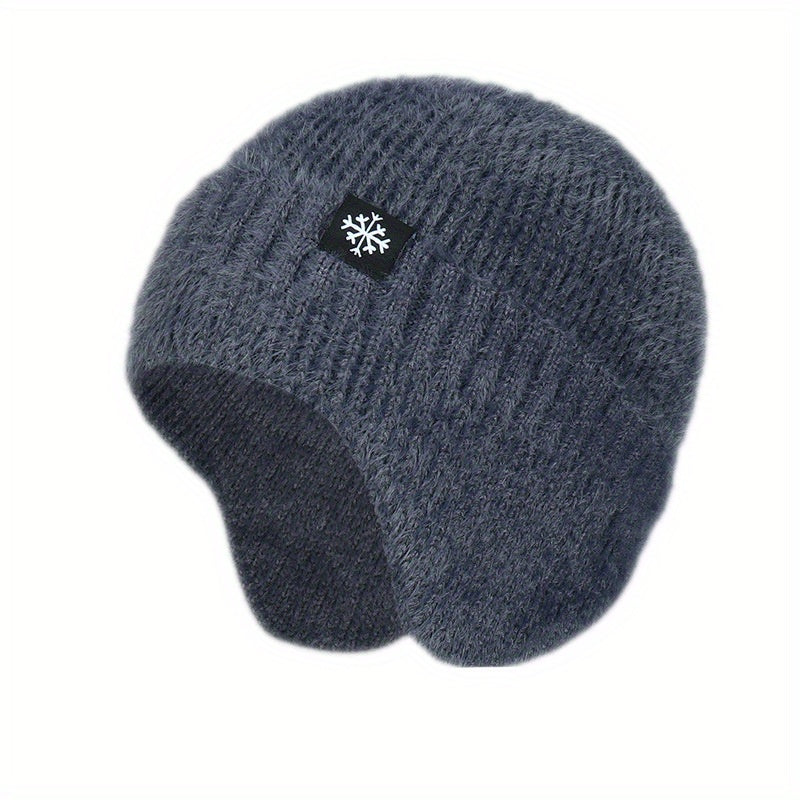 Stylish Snowflake Knitted Beanie with Ear Protection - Warm, Soft, and