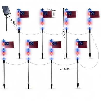 8-Piece Flag Light Set – 4th of July Decorations with 8 Lighting Modes – Ideal for Independence Day Pathways, Gardens, and Yard Decor