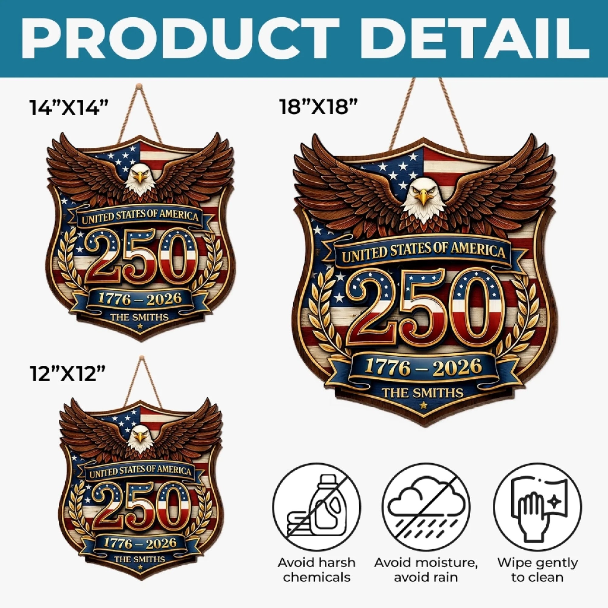 Custom Wood Sign - Personalized America 250th Anniversary Gifts For Mom, Dad, Brother, Sister, Kids