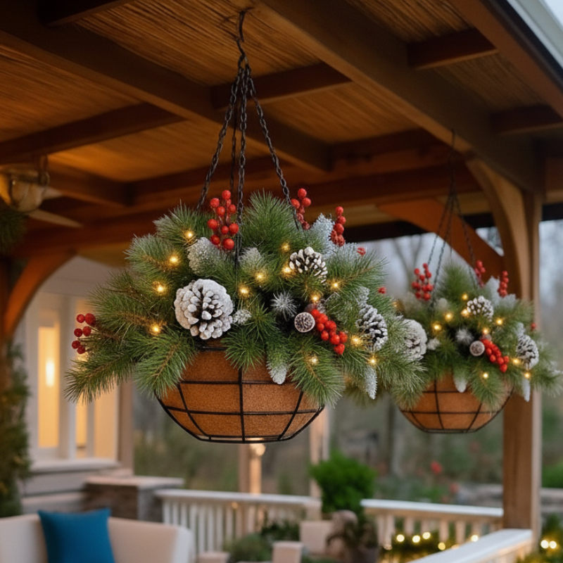 🎅⛄🎄Pre-Lit Artificial Christmas Hanging Basket