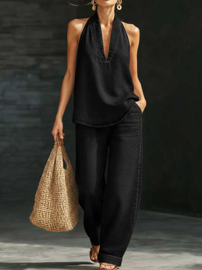 Cozy Minimalist Two-piece Denim Set