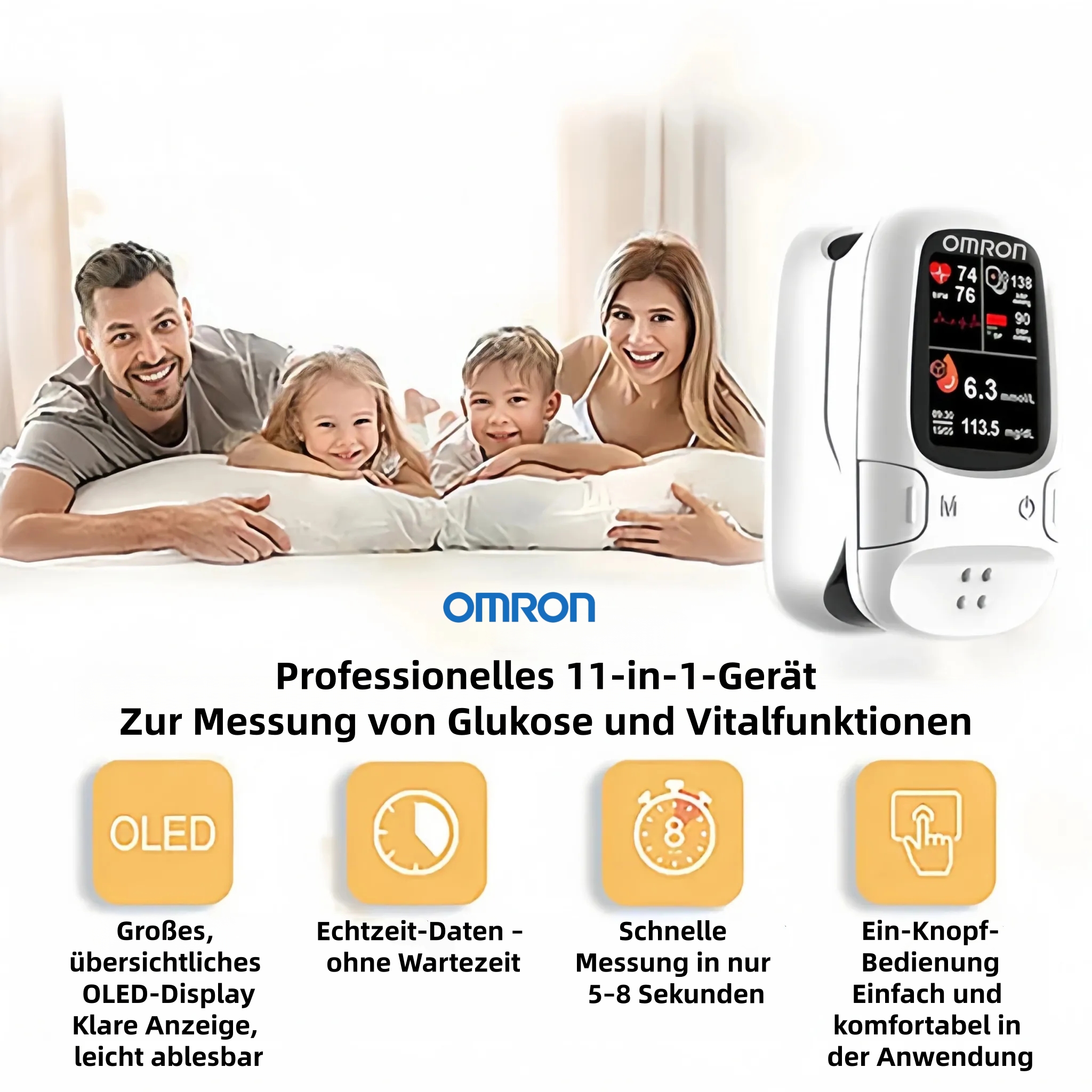 Neinvazives 11-in-1 Glukosemessgerät – Schmerzfreie Gesundheitskontrolle für den Alltag