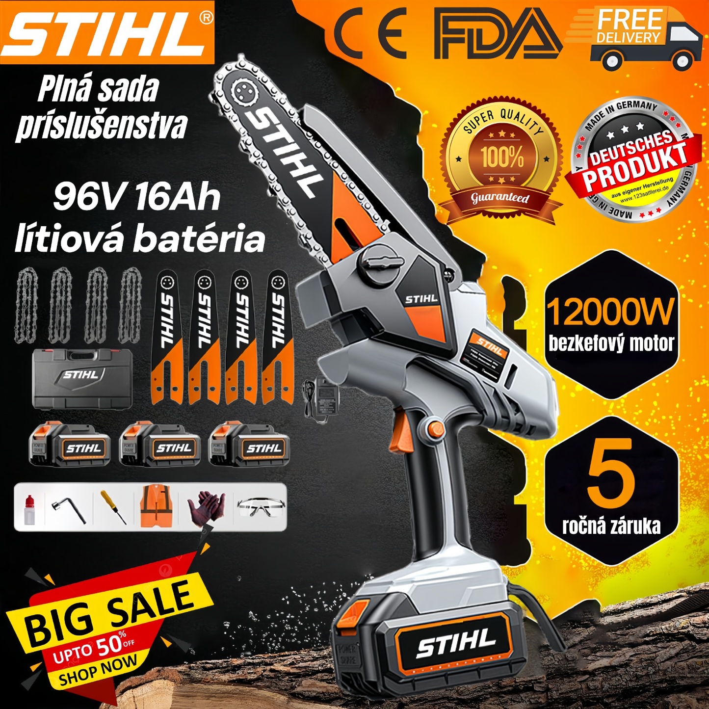STIHL ručná reťazová píla – 15 000 W lítiová batéria, vysoký výkon pre ľahké a rýchle rezanie