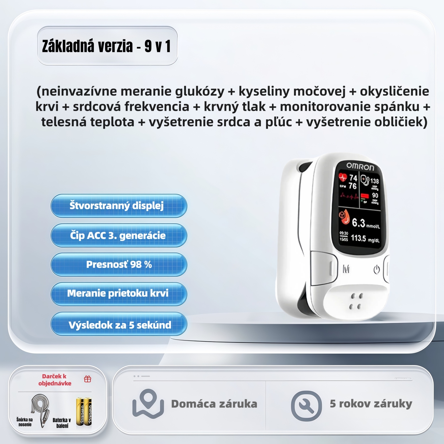 OMRON Neinvazívny glukomer 11-v-1 – Bezbolestné a presné monitorovanie zdravia