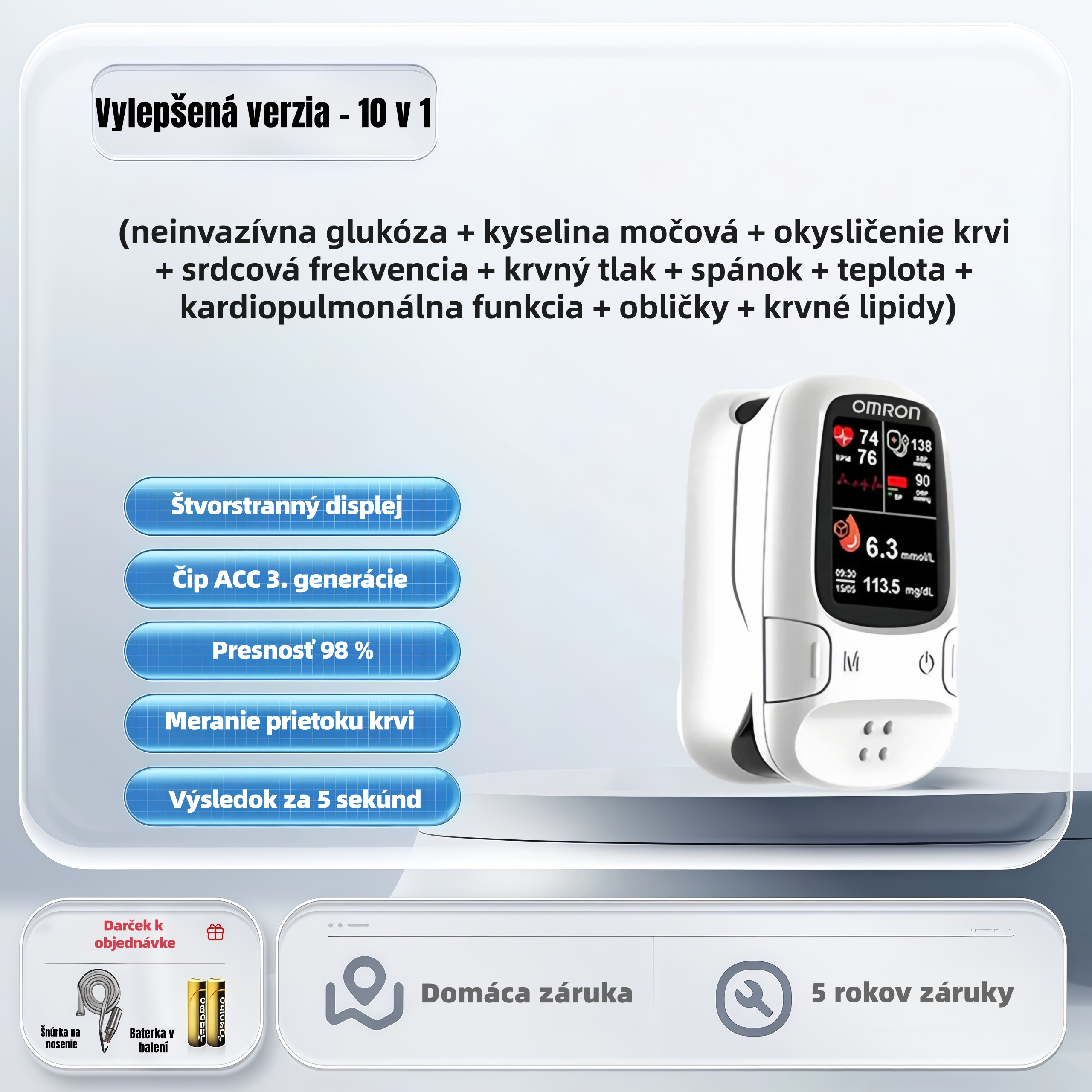 OMRON Neinvazívny glukomer 11-v-1 – Bezbolestné a presné monitorovanie zdravia