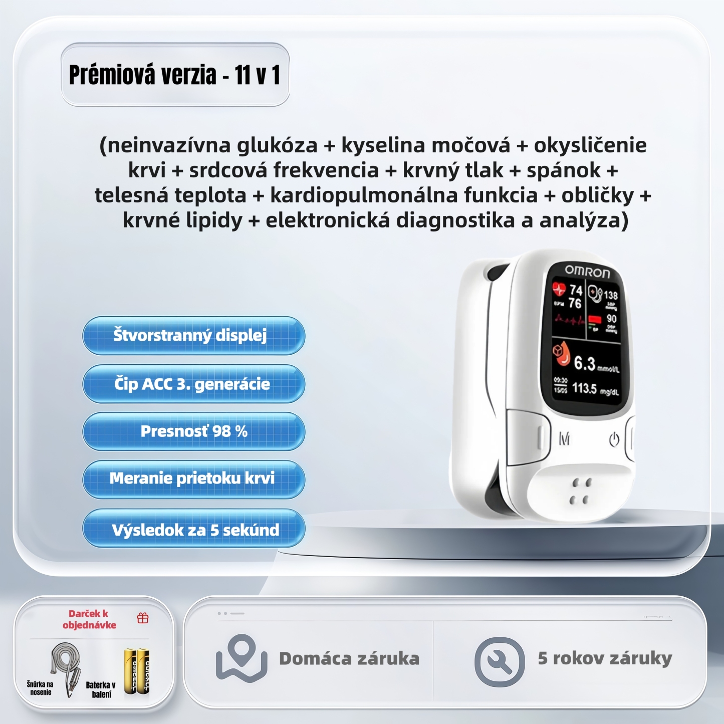 OMRON Neinvazívny glukomer 11-v-1 – Bezbolestné a presné monitorovanie zdravia